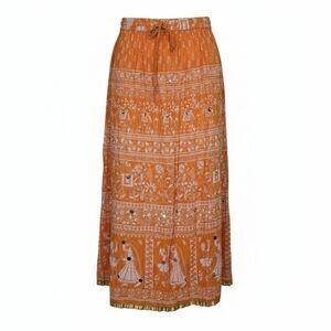 Signature Imports Orange & White Boho Gypsy  Maxi Skirt Indian Print XL-XXL